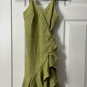 Women's Olive Green Ruffle Wrap Dress